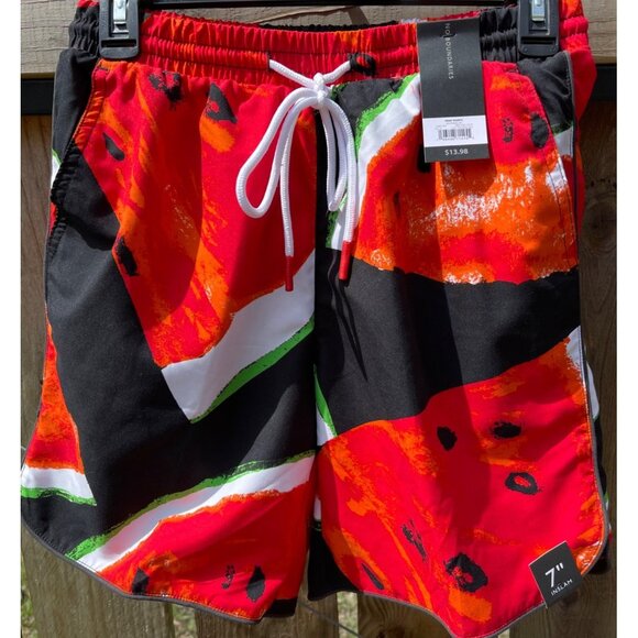 No Boundaries Mens Watermelon Print Swim Shorts XS (27) Polyester Black/Red - Picture 1 of 7